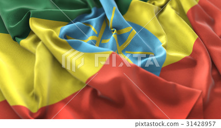Ethiopia Flag Ruffled Beautifully Waving 31428957