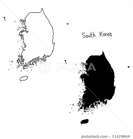 outline and silhouette map of South Korea 31429664