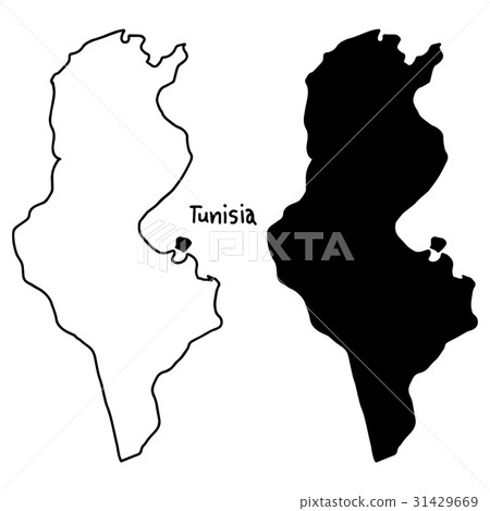 outline and silhouette map of Tunisia 31429669