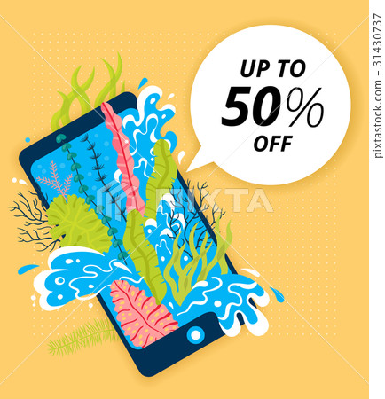 Concept of travel, seaweed and sea wave in phone Concept of travel, seaweed and sea wave in phone 31430737