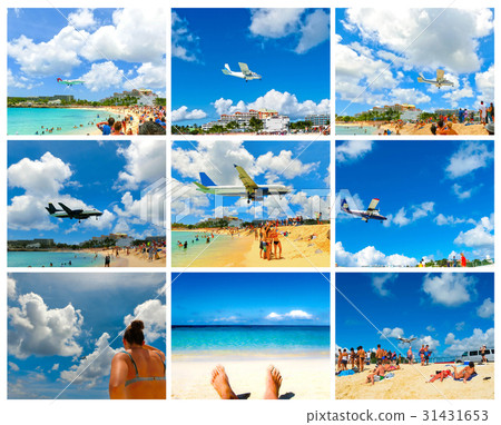 The collage from images of Maho Bay beach 31431653