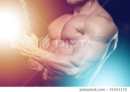 Brutal caucasian handsome fitness men on diet training triceps g 31433178