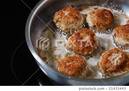 Patties of minced meat fried in pan Patties of minced meat fried in pan 31433443
