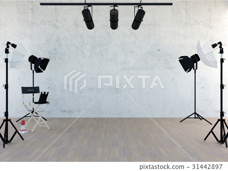 Studio equipment in studio room with empty space 31442897
