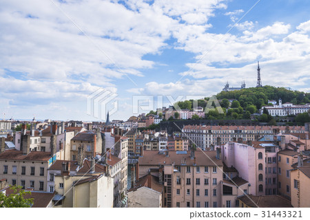 The streetscape of Lyon and the hill of Frvières 31443321