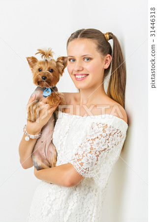 Girl with yorkie dog Girl with yorkie dog 31446318