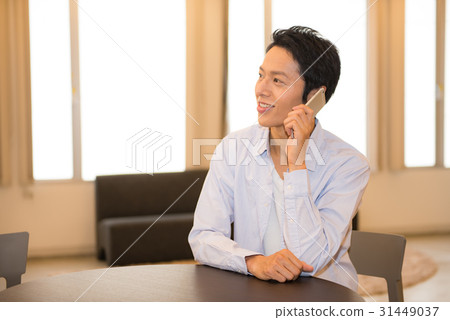 Young man, cafe, mobile phone, casual business, on call, break, Young man, cafe, mobile phone, casual business, on call, break, 31449037