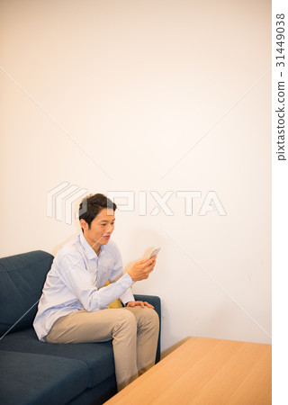 Young man, cafe, sofa, during break, smartphone, casual business, Young man, cafe, sofa, during break, smartphone, casual business, 31449038