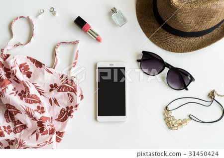 Woman stuff, makeup, cellphone and accessories Woman stuff, makeup, cellphone and accessories 31450424