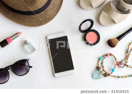 Woman stuff, makeup, cellphone and accessories 31450425