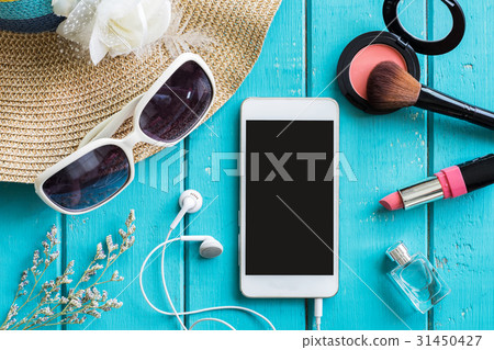 Woman stuff, makeup, cellphone and accessories 31450427