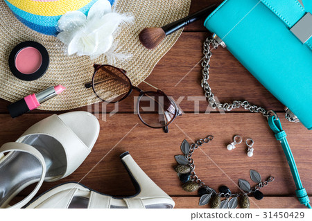 Woman clothes, makeup, and accessories Woman clothes, makeup, and accessories 31450429