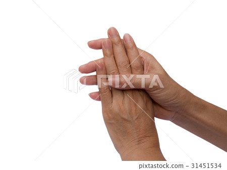 Woman hand touch hand isolated on white background Woman hand touch hand isolated on white background 31451534