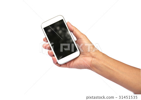 Woman hand holding smart phone isolated on white Woman hand holding smart phone isolated on white 31451535
