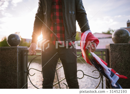 aggressive man with american flag aggressive man with american flag 31452193