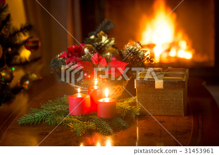 Decorated Christmas table at living room Decorated Christmas table at living room 31453961