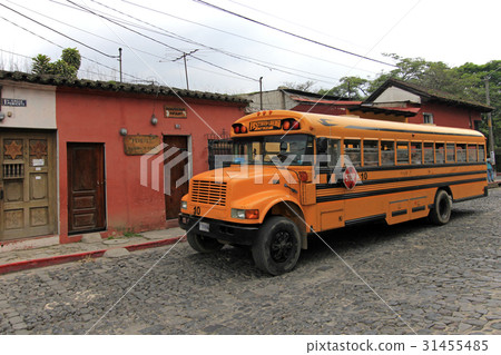 Typical colorful guatemalan chicken bus in Antigua Typical colorful guatemalan chicken bus in Antigua 31455485