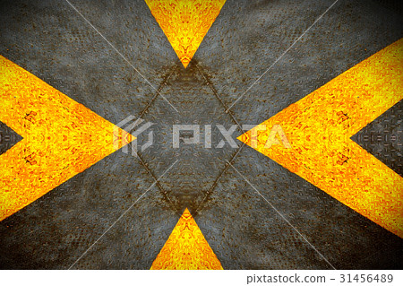 grunge diamond metal plate with yellow sign. 31456489