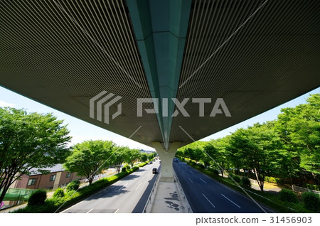 Capital high speed Saitama Omiya line and fresh green main road June 2017 super wide angle highway just under Capital high speed Saitama Omiya line and fresh green main road June 2017 super wide angle highway just under 31456903