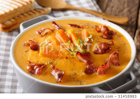 Homemade sweet potato soup with bacon 31458983