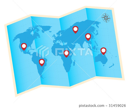 fold world map with red gps icon 31459026