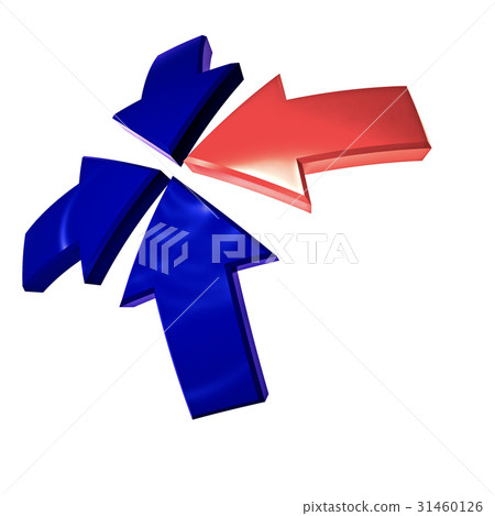 Three blue and one red arrows. 3D rendering 31460126