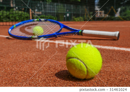 Tennis equipment on clay court 31461024