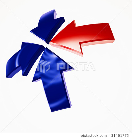 Three blue and one red arrows. 3D rendering 31461775