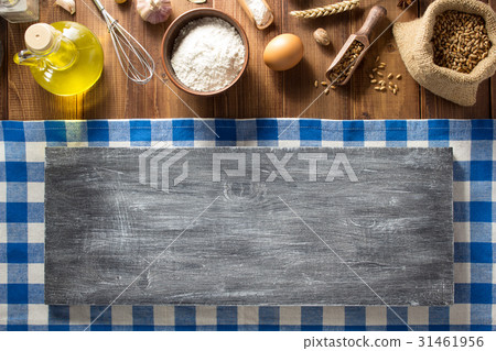 bakery ingredients on wooden background bakery ingredients on wooden background 31461956