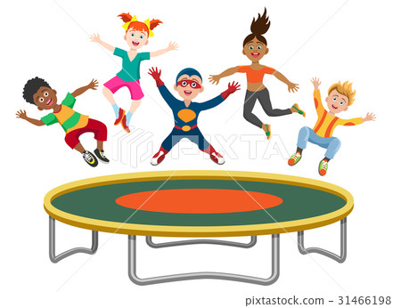 Energetic kids jumping on trampoline 31466198