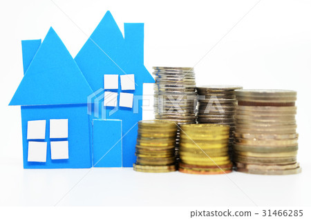 House model and stacks of coins House model and stacks of coins 31466285