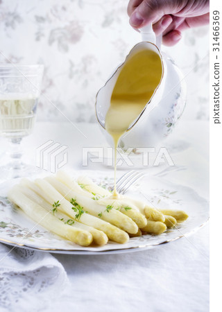 White Asparagus on Plate 31466369
