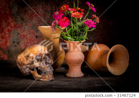 Still Life with a Skull and vase,earthenware Still Life with a Skull and vase,earthenware 31467124