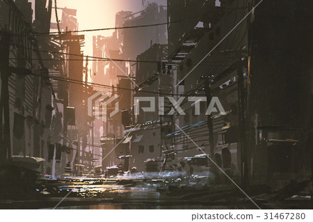 dirty street in abandoned city 31467280