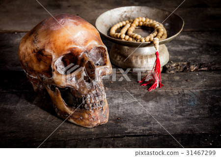 Human skull on old wood background, Human skull on old wood background, 31467299