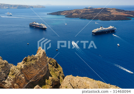 View from Fira to caldera sea, Santorini 31468094