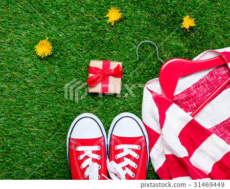 jacket on hanger, gift and gumshoes 31469449