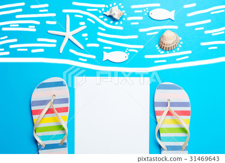 sheet of paper, sandals, starfish, seashells sheet of paper, sandals, starfish, seashells 31469643