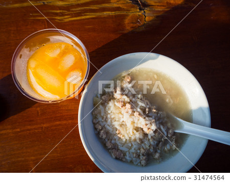 Thai Breakfast, Rice congee mixed with meat Thai Breakfast, Rice congee mixed with meat 31474564