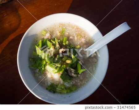 Thai Breakfast, Rice congee mixed with meat Thai Breakfast, Rice congee mixed with meat 31474565