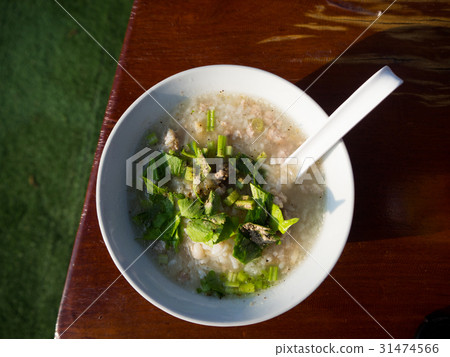 Thai Breakfast, Rice congee mixed with meat 31474566
