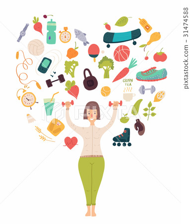 Woman exercising with weights lifting dumbbells 31474588