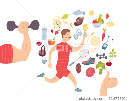 Running man. Jogger. Cardio training Sports Running man. Jogger. Cardio training Sports 31474591