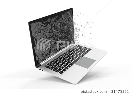Computer or laptop with broken screen isolated on 31475331