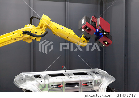 Robotic arm with 3D scanner. Automated scanning. Robotic arm with 3D scanner. Automated scanning. 31475718