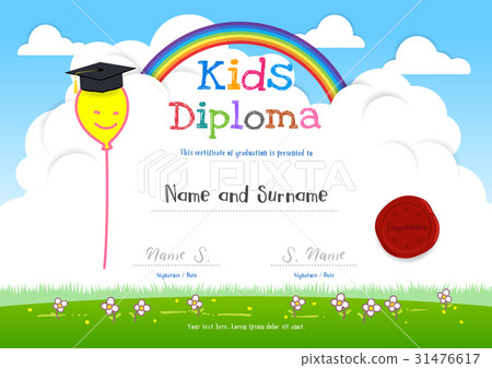 Colorful Kids Summer Camp Diploma Template Stock Illustration