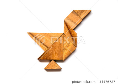 Wooden tangram puzzle in duck shape 31476787