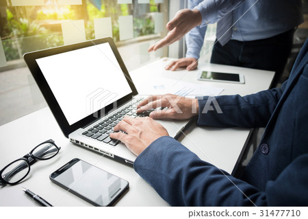 Teamwork process, Businessmen hands pointing at Teamwork process, Businessmen hands pointing at 31477710