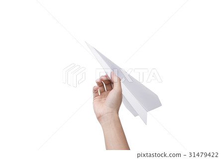 Hand holding paper plane isolated on white Hand holding paper plane isolated on white 31479422