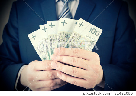 Range of Polish banknotes in businessman hand 31481099